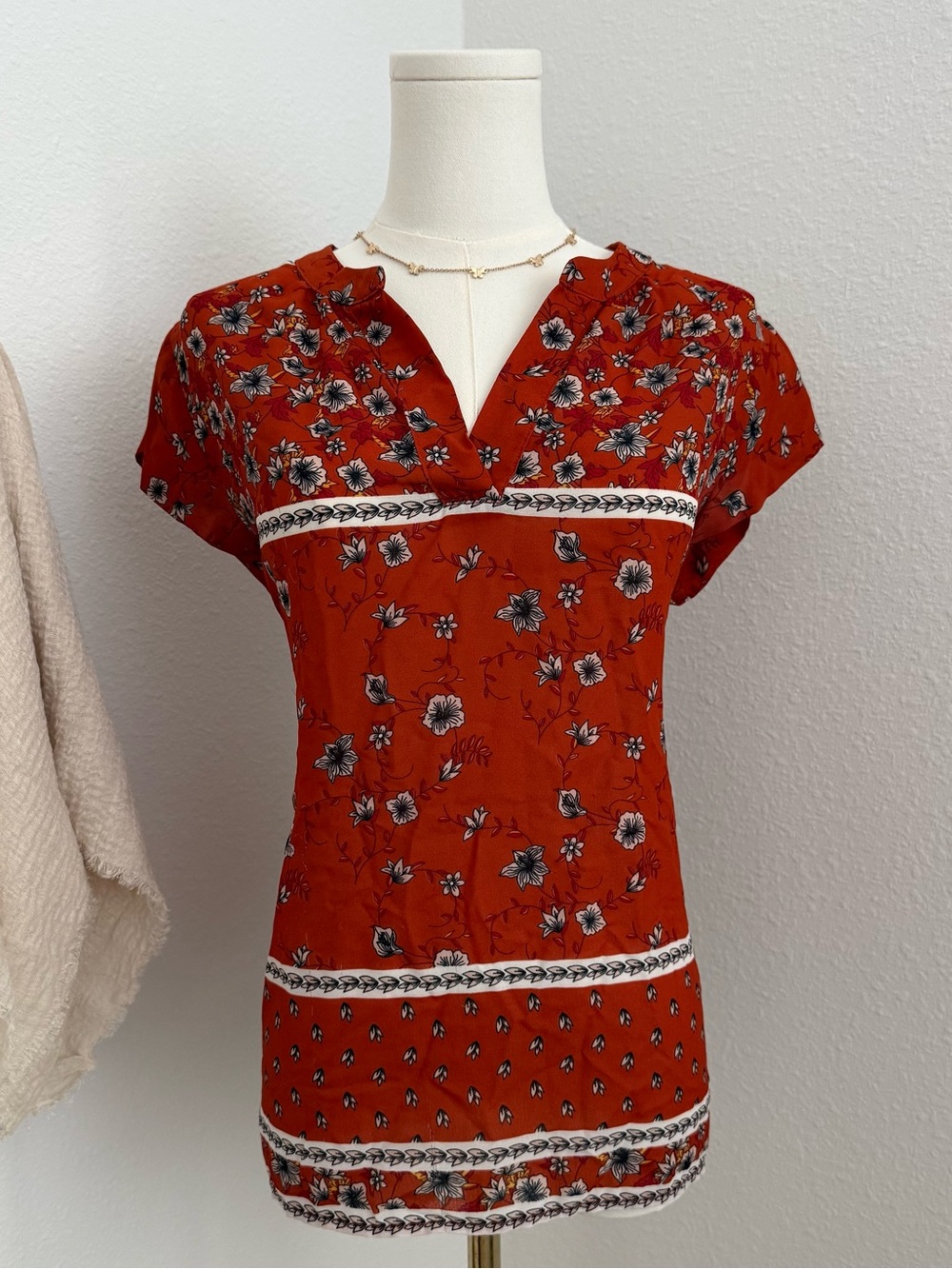 Liz Claiborne Floral Boho Blouse Medium Orange Cottagecore Top